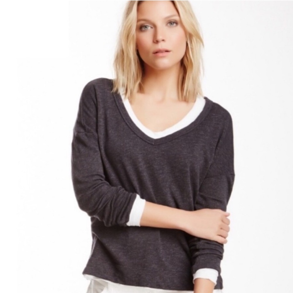 James Perse V-Neck Long Sleeve Sweater Size 3 Large Charcoal Gray